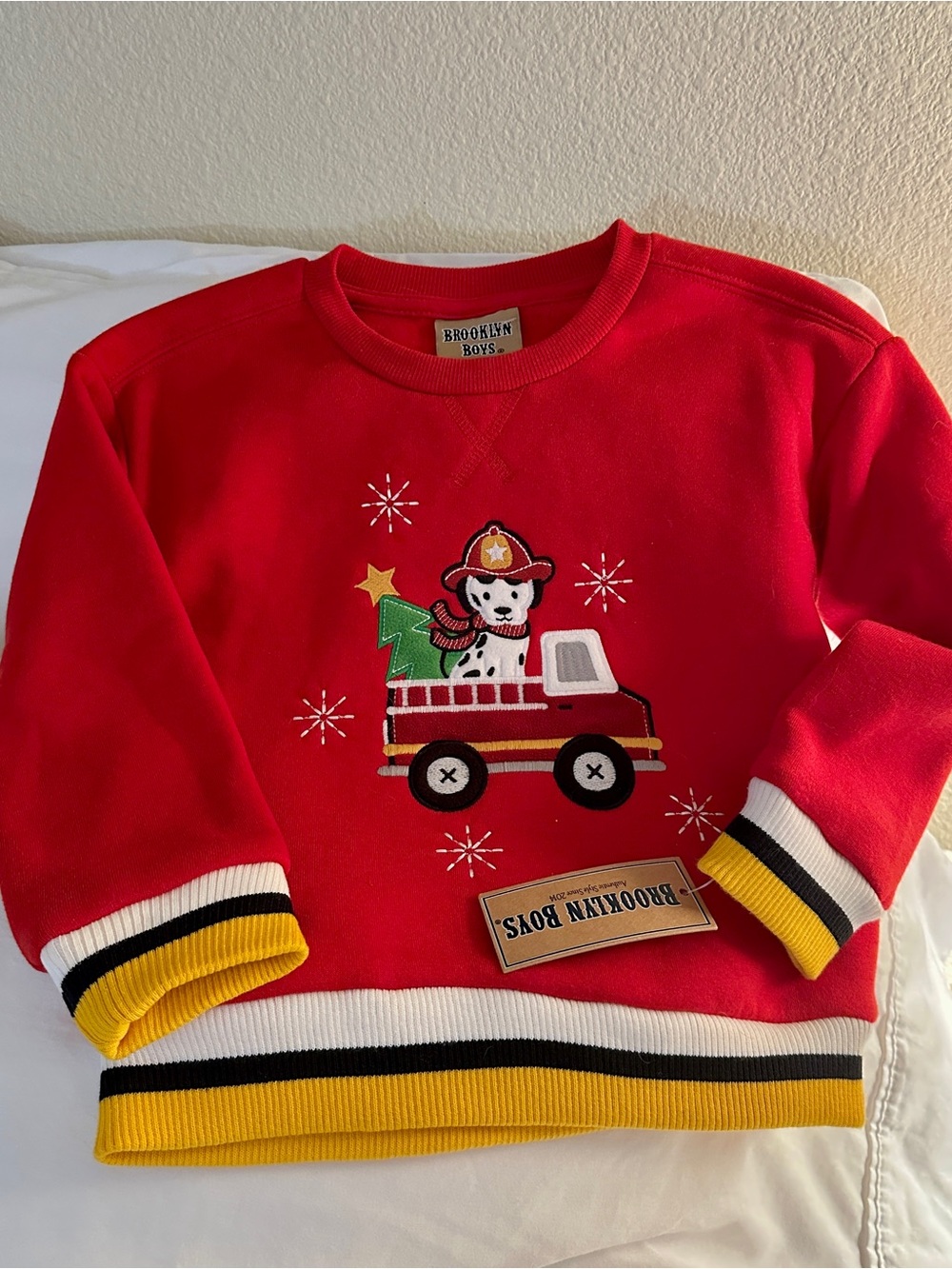 Brooklyn Boys Red Xmas Tree Firetruck & Dalmation Appliqué Sweatshirt Size 4 NWT